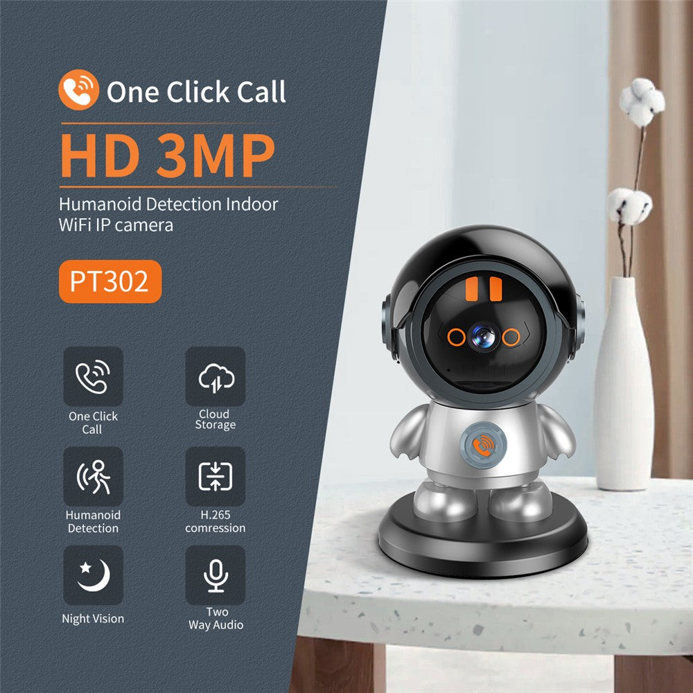 ESCAM PT302 3MP 1296P One Click Call Robotman H.265 WiFi IP Camera Home Security CCTV