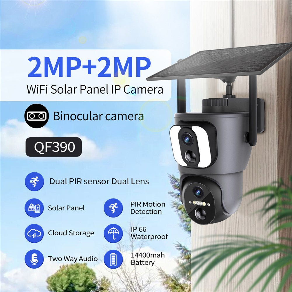 ESCAM QF390 2MP+2MP Dual Lens IP66 PIR Sensor WiFi Solar Panel IP Camera