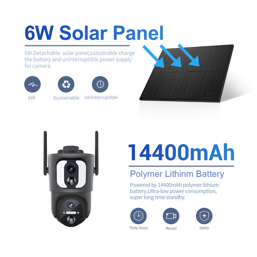 ESCAM QF390 2MP+2MP Dual Lens IP66 PIR Sensor WiFi Solar Panel IP Camera