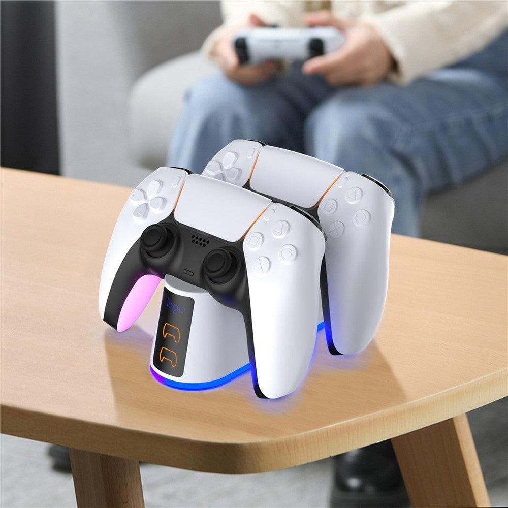 DSP-828 For Sony PlayStation 5 Game Controller Dual Slot Charger Dock LED Light Fast Charging Station