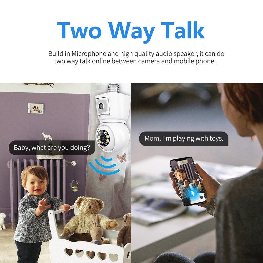 ESCAM QF202 E27 2x2MP Dual Lens Dual Screen Security Camera Two-Way Voice Motion Detection WiFi Camera