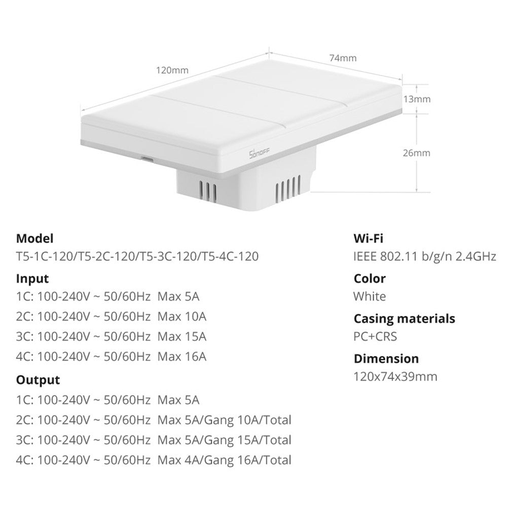 SONOFF TX Ultimate WiFi / eWeLink-fjernbetjent Smart Touch-vægkontakt med RGB-lys