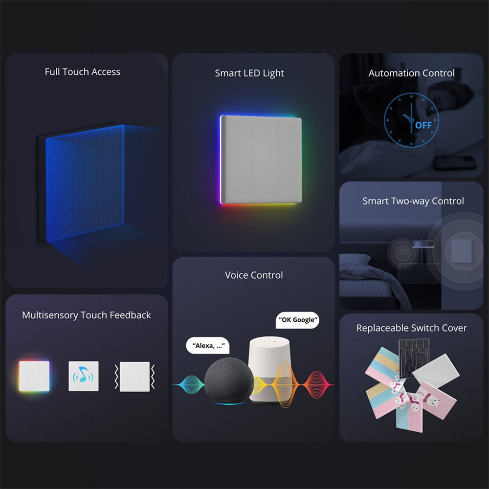SONOFF TX Ultimate WiFi / eWeLink-fjernbetjent Smart Touch-vægkontakt med RGB-lys