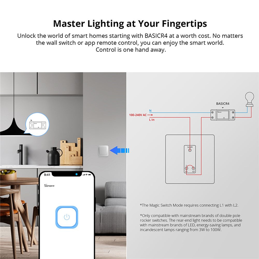 SONOFF BASICR4 Wi-Fi Smart Switch Modul Understøtter eWeLink Fjernbetjening