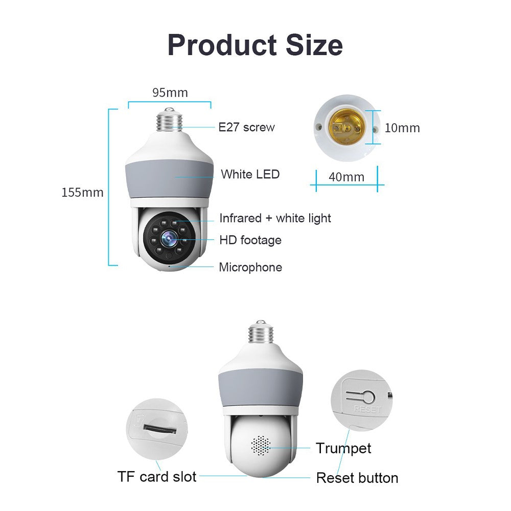 D211EM WiFi Bluetooth-compatible Camera E27 Bulb Shape 3MP Wireless Motion Detection Two-Way Voice Night Vision Camera