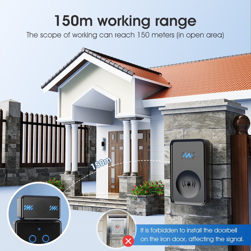Smart Wireless Doorbell 4-Gear Volume Waterproof Home Door Bell, 2 Receiver + 2 Buttons (CE is applying)