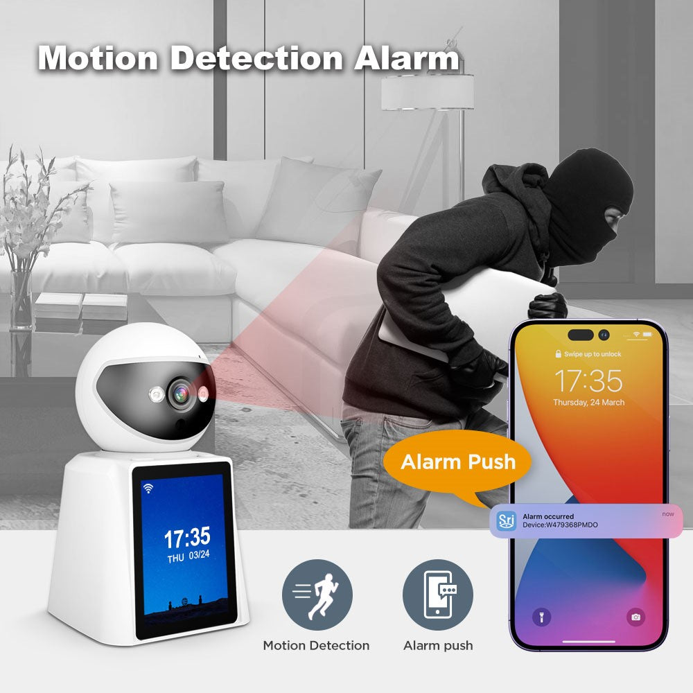 SRIHOME SH053 2.8 Inch IPS Screen PTZ Dome Camera AI Humanoid Detection Home Security Baby Monitor