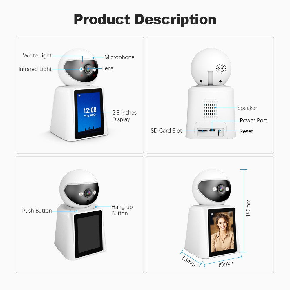 SRIHOME SH053 2.8 Inch IPS Screen PTZ Dome Camera AI Humanoid Detection Home Security Baby Monitor