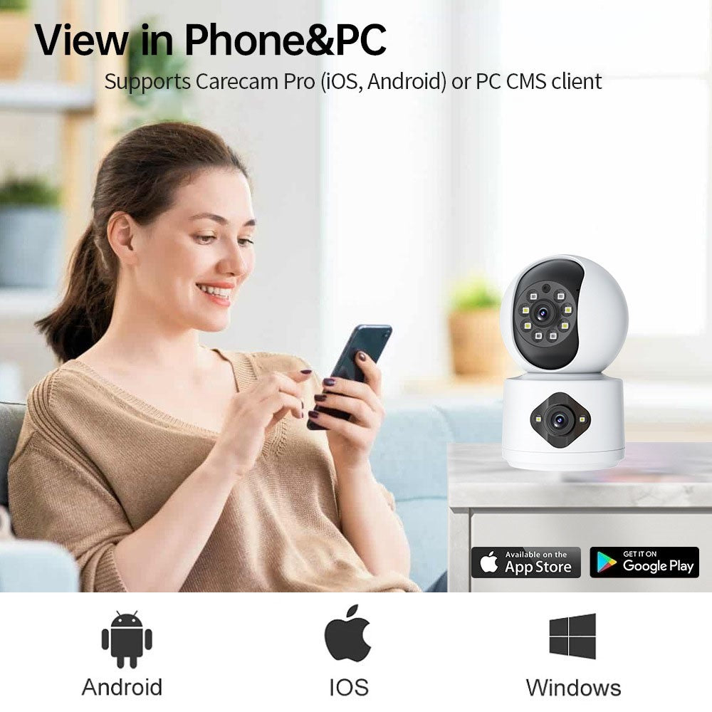 Dual Lens Night Vision HD Camera Home Security Phone Remote Monitoring WiFi Camera (No Memory Card)