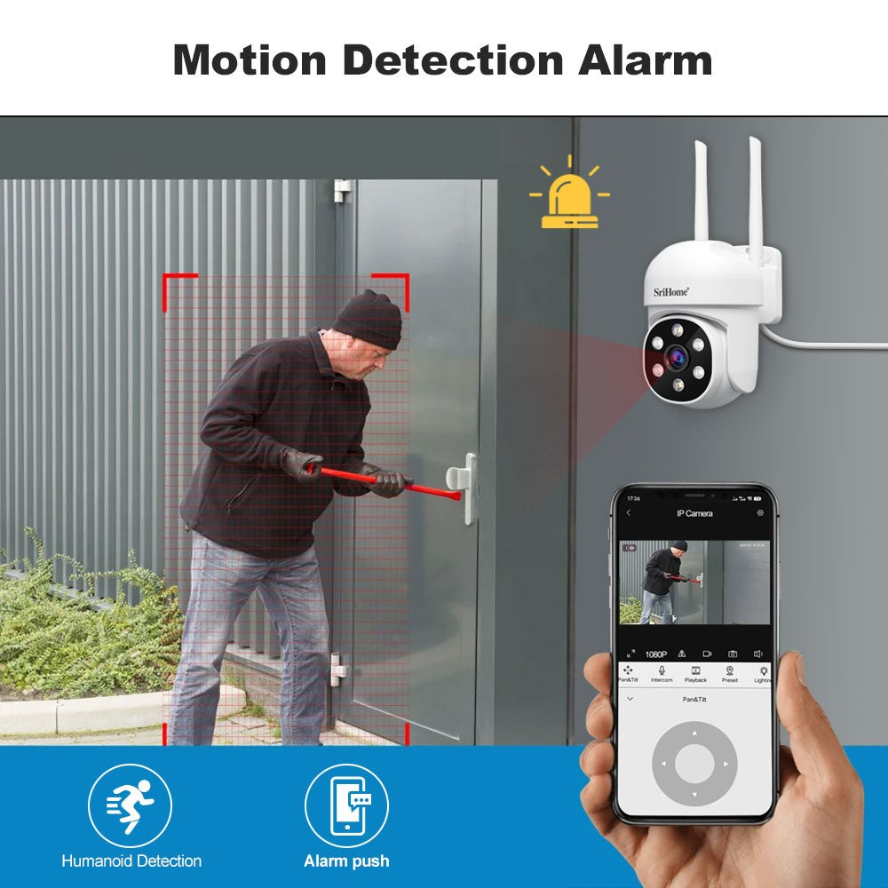 SRIHOME sh061 Humanoid Tracking HD-kamera Röstsamtal APP-övervakning Utomhussäkerhetskamera