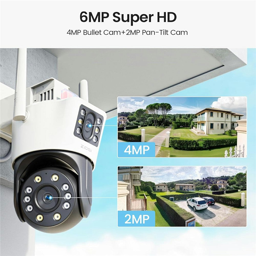 ZOSI C298SE 6MP Dual Lens HD WiFi Camera Humanoid Tracking Two-Way Audio Security Camera