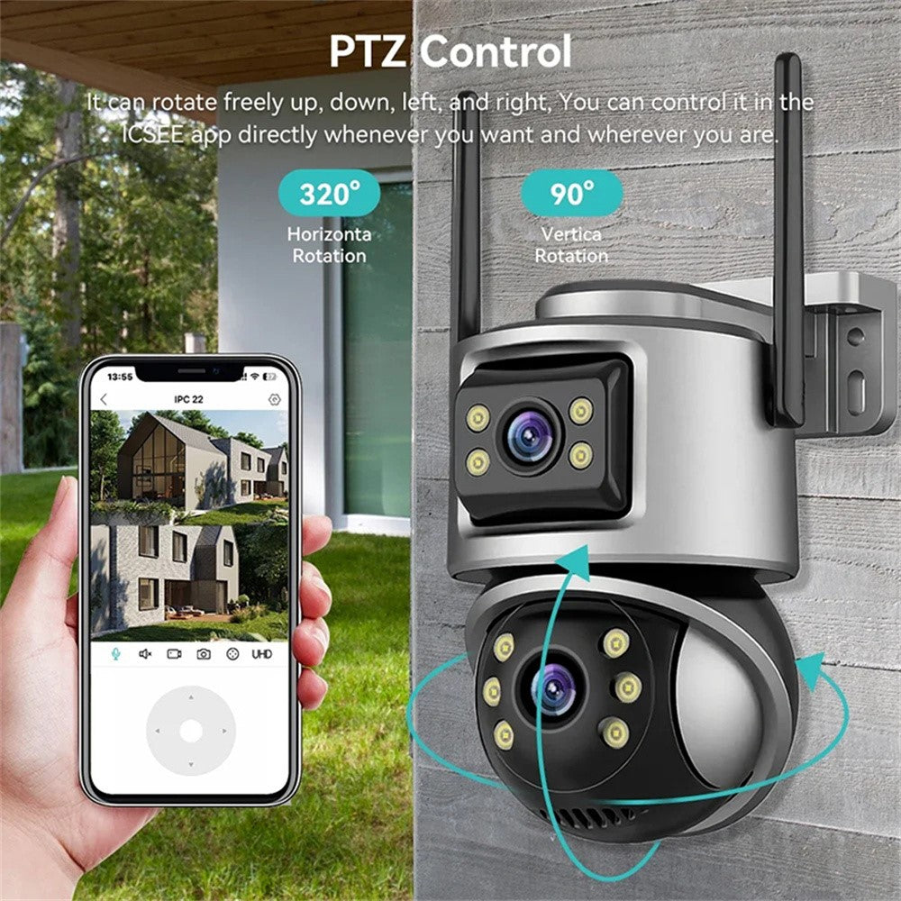 Outdoor WiFi Security Camera Waterproof HD Night Vision Dual Lens PTZ IP Cam with 32G Memory Card
