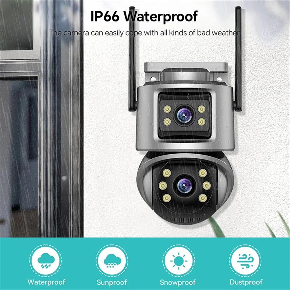 Outdoor WiFi Security Camera Waterproof HD Night Vision Dual Lens PTZ IP Cam with 32G Memory Card