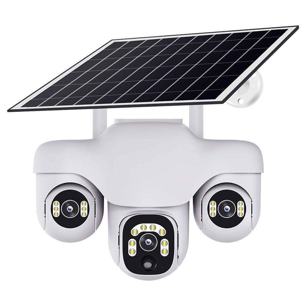 VTS31 V380 Outdoor Security Low Power Solar Powered PTZ Camera 3 Rotating Lens Motion Detection Camera