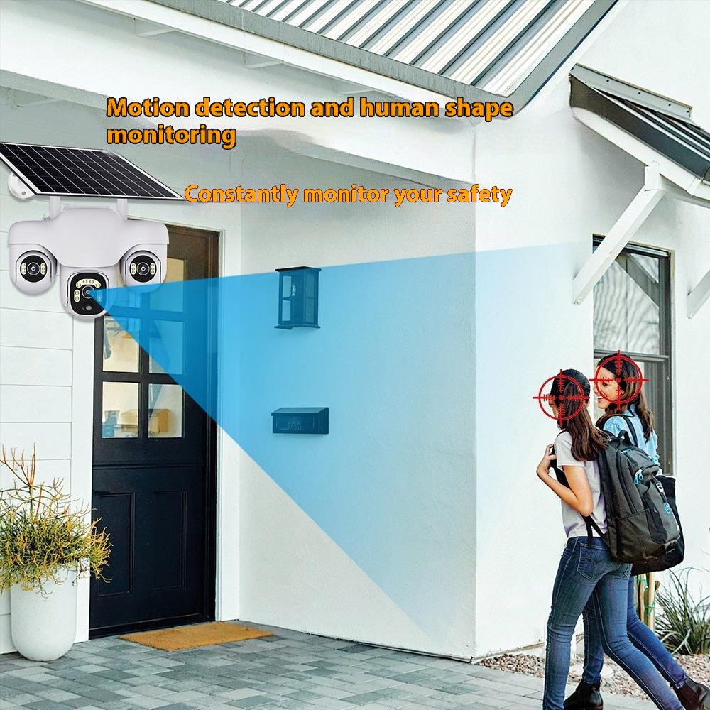 VTS31 V380 Outdoor Security Low Power Solar Powered PTZ Camera 3 Rotating Lens Motion Detection Camera