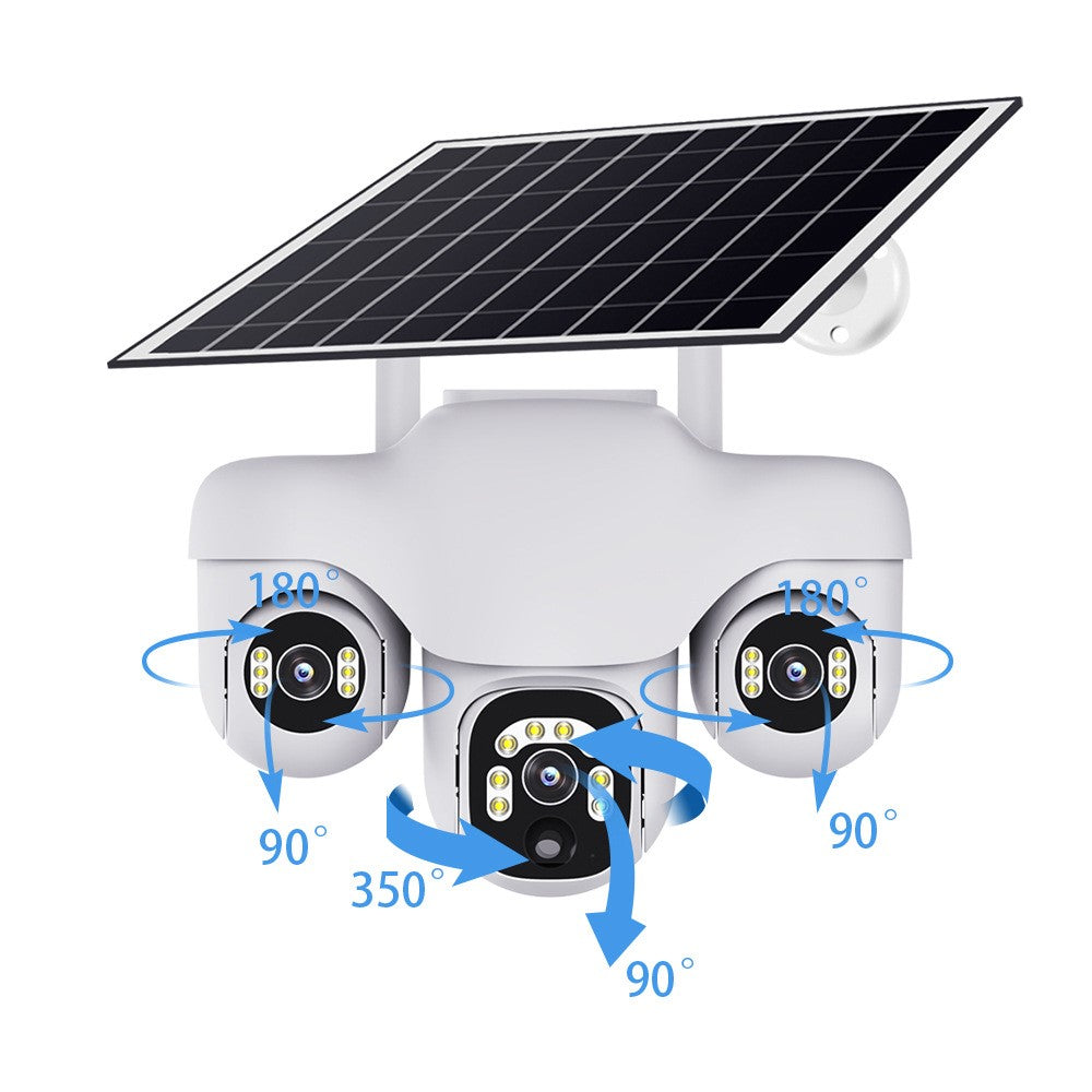 VTS31 V380 Outdoor Security Low Power Solar Powered PTZ Camera 3 Rotating Lens Motion Detection Camera