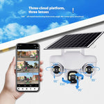 VTS31 V380 Outdoor Security Low Power Solar Powered PTZ Camera 3 Rotating Lens Motion Detection Camera