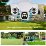 VTS31 V380 Outdoor Security Low Power Solar Powered PTZ Camera 3 Rotating Lens Motion Detection Camera