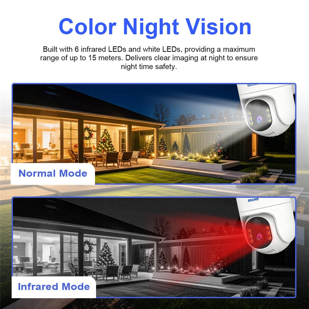 ESCAM QFS71 3MP Wireless Solar Security Camera PIR Alarm Two-Way Audio Night Vision Camera with 4G Virtual SIM Card