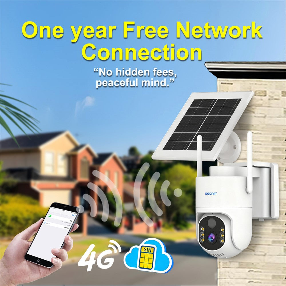 ESCAM QFS71 3MP Wireless Solar Security Camera PIR Alarm Two-Way Audio Night Vision Camera with 4G Virtual SIM Card