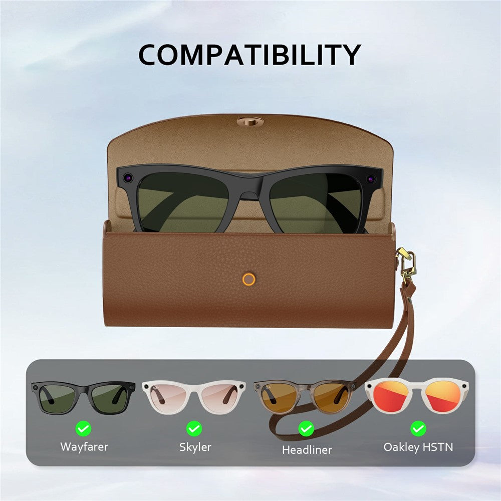 Til Ray-Ban Meta Smart Glasses opladningsetui i PU-læder med bærbart opbevaringsetui med 3500mAh batteri