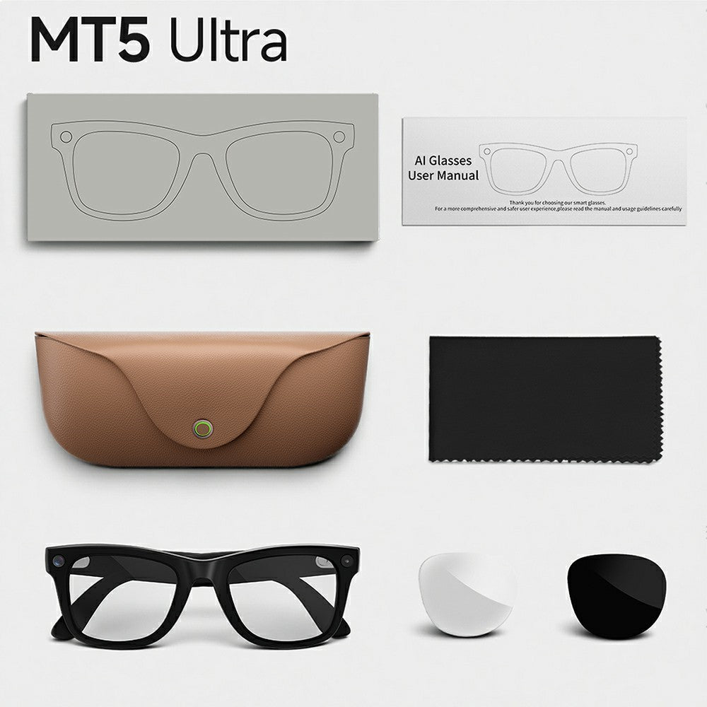 MT5 Ultra Smartbriller 8MP Kamera AI Realtidsoversættelse Bluetooth-kompatible Briller med 2000mAh Opladningsetui