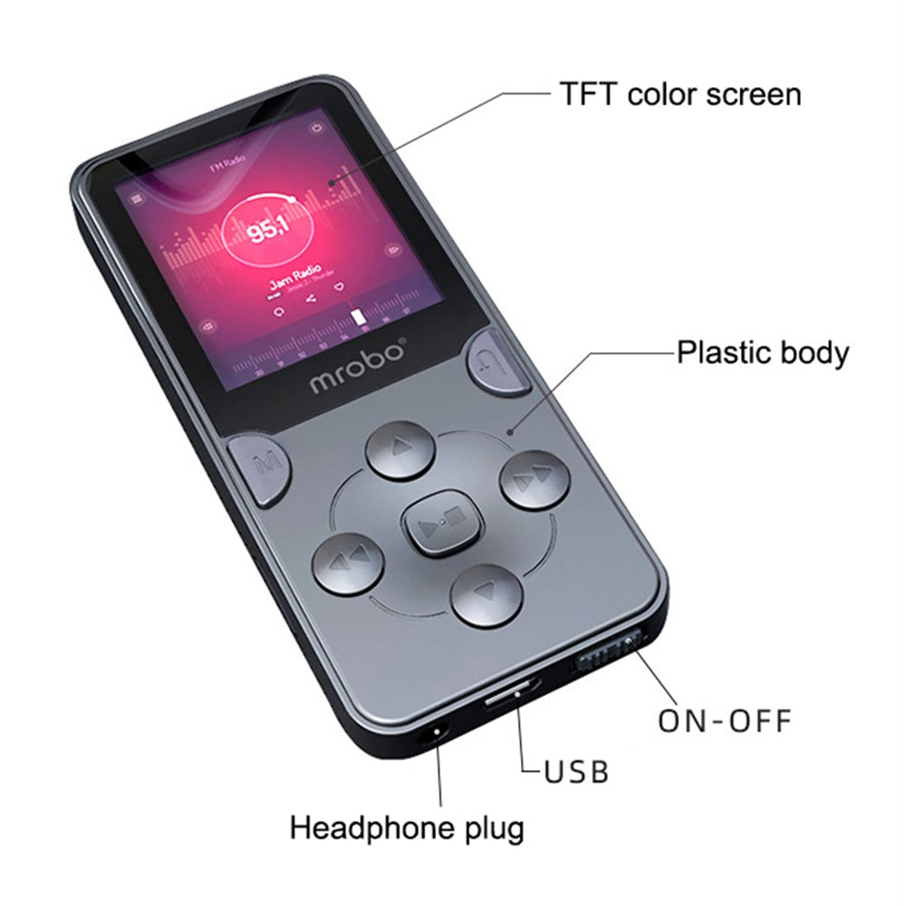 MROBO X-02 128 GB 1,8 tums TFT-skärm MP4-spelare FM-radio röstinspelningsfunktion musikvideospelare walkman med högtalare