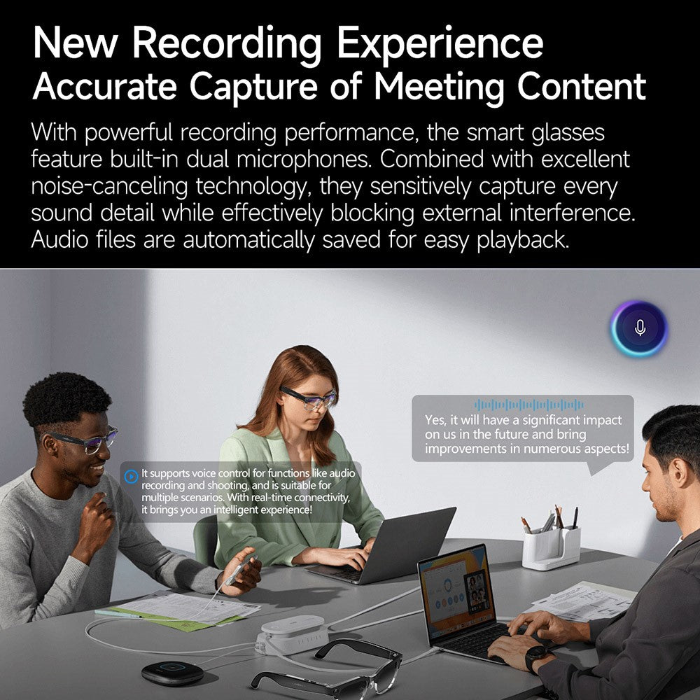 W630 AI Smart Video Recording Glasses for iPhone  /  Android Translation Waterproof Photo Capture Voice Activated