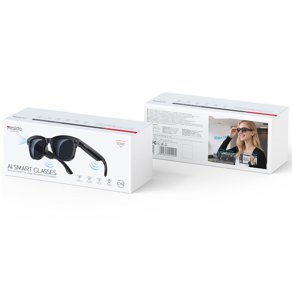 YESIDO IO42 IP67 Vandtætte Smarte AI-briller med HD-kamera, understøttelse af flere sprog, dobbelt mikrofon med støjreduktion, ergonomisk design