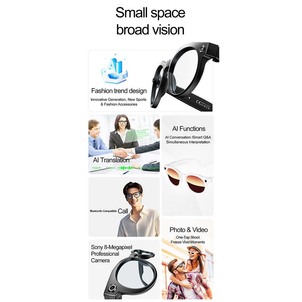 W611pro AI Real Time Translation Bluetooth-compatible Smart Glasses 4K Video Recording Wearable Camera