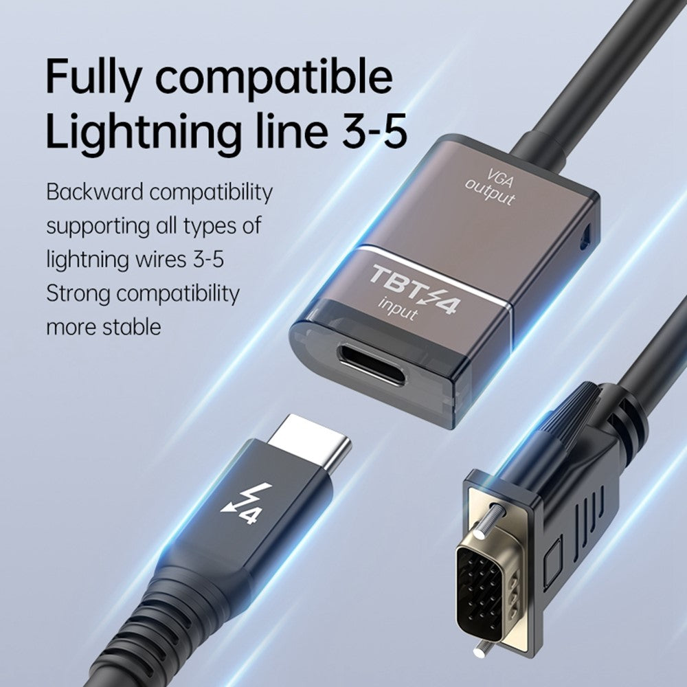Thunderbolt 3/4/5-kompatibel USB-C till VGA-konverterare 1080P/60Hz HD-videoadapterkabel för skärm, projektor, TV-skärm