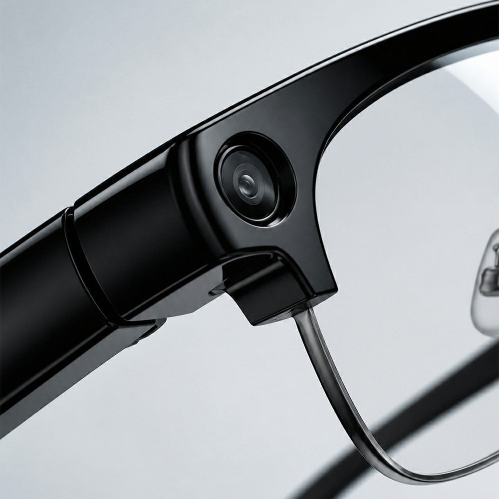E09B Smart Glasses 8MP Camera 8GB Storage Voice Assistant Metal Half Frame Anti-Blue Light Lens