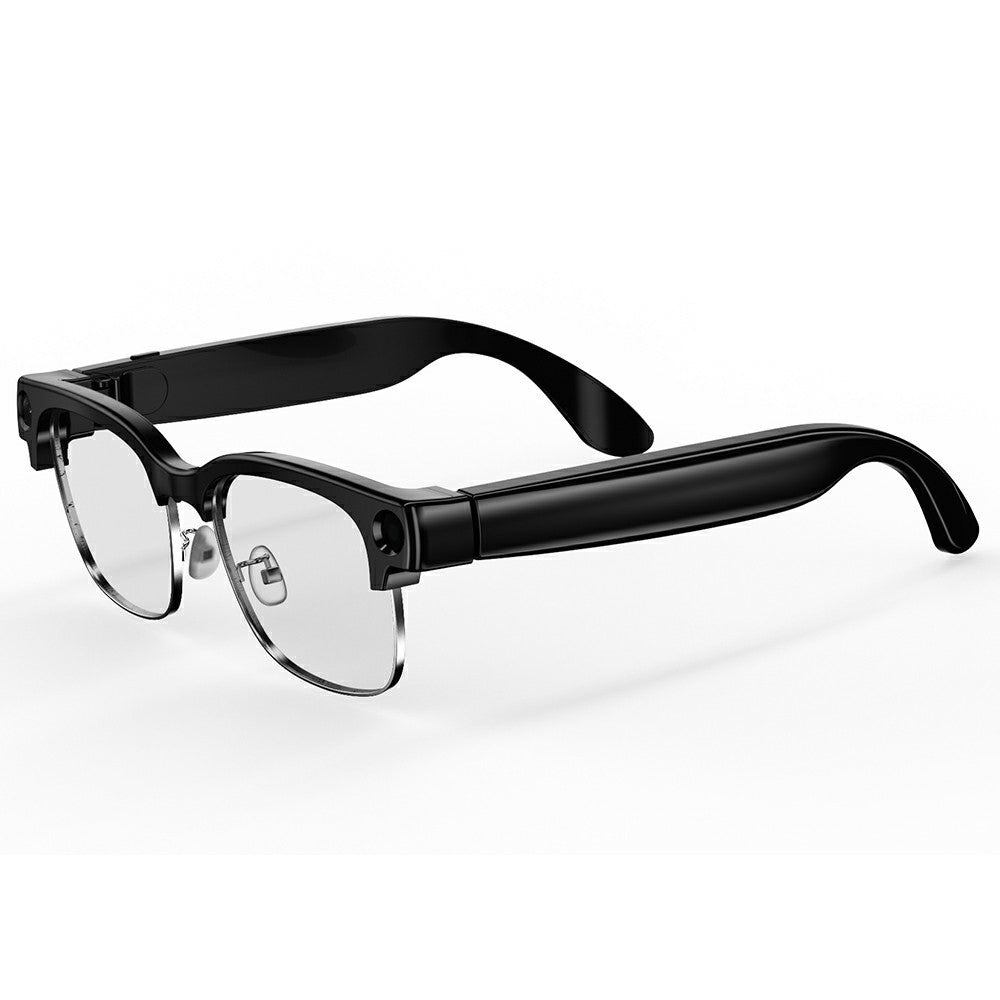 E09B Smart Glasses 8MP Camera 8GB Storage Voice Assistant Metal Half Frame Anti-Blue Light Lens