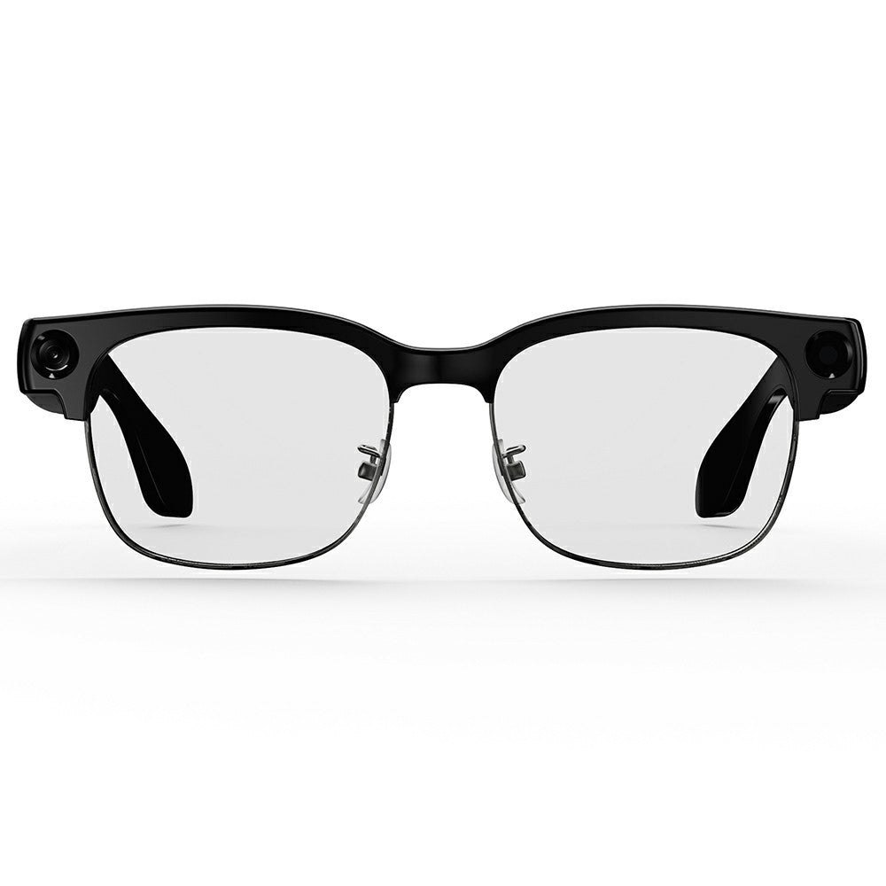 E09B Smart Glasses 8MP Camera 8GB Storage Voice Assistant Metal Half Frame Anti-Blue Light Lens