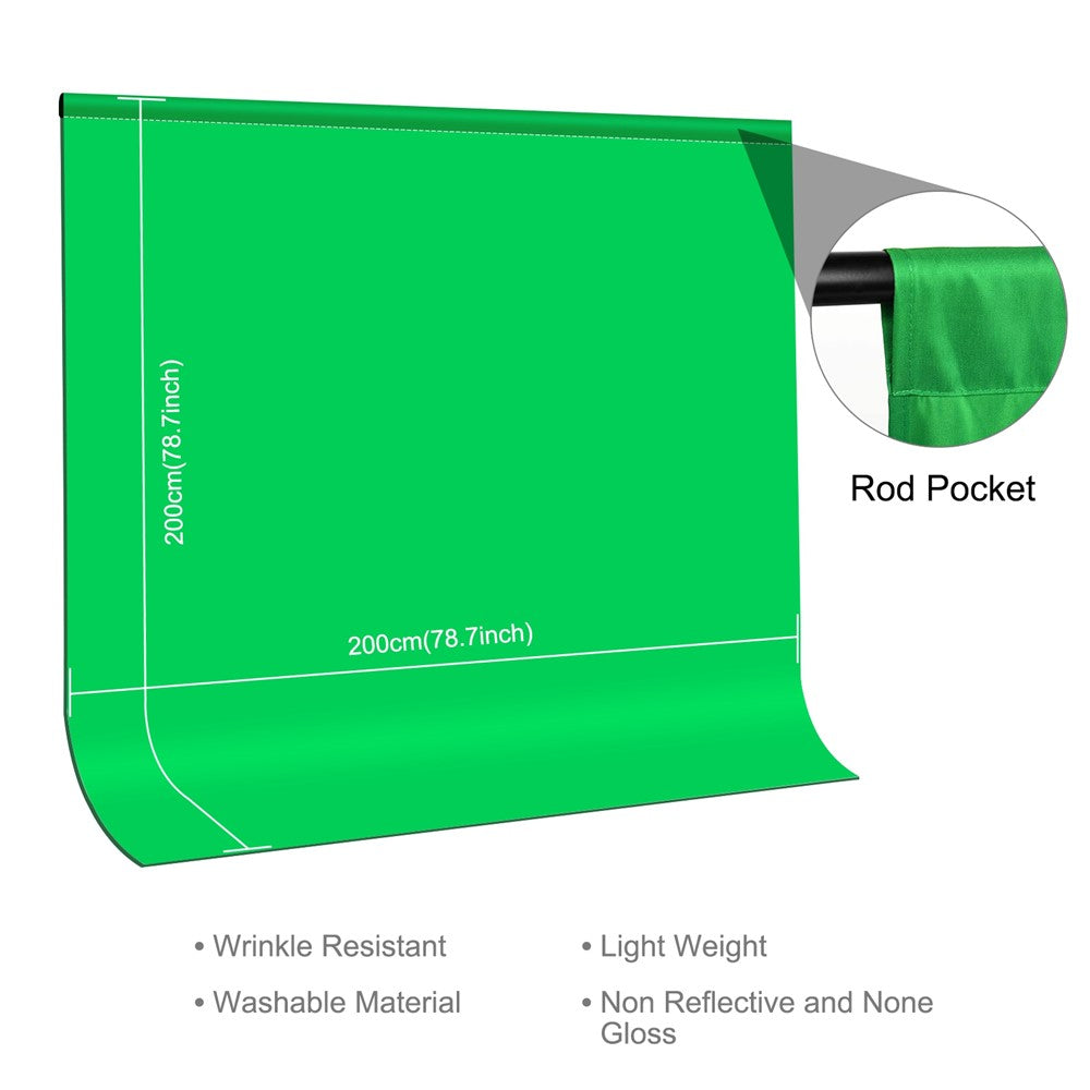 PULUZ PU5207 2x2m til fotostudie Green Screen Chroma Key Fotobaggrund 120g Tyk baggrund