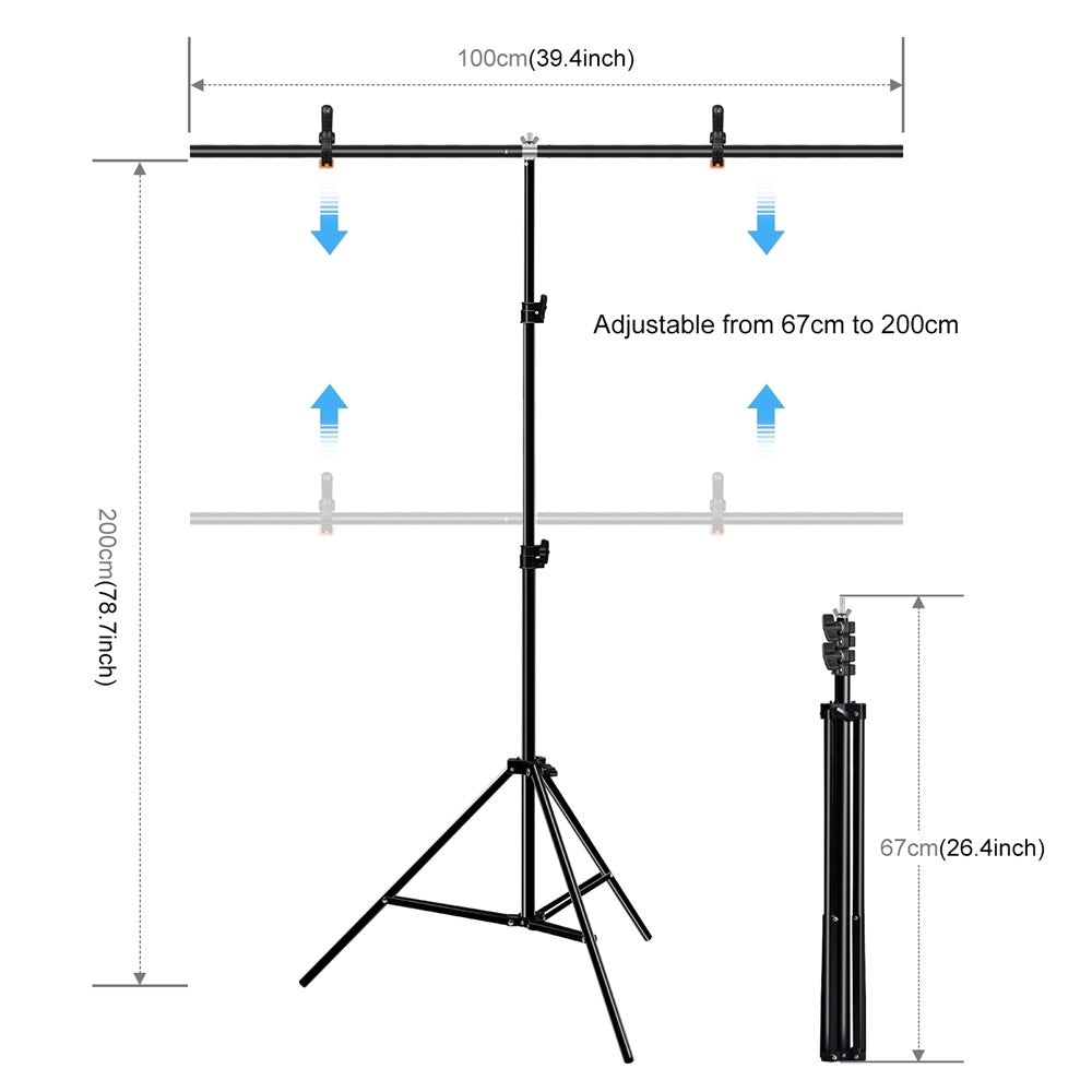 PULUZ PU5204G 1x2m 120g Fortykket Baggrund med T-formet Stativ og 3 Klemmer til Fotostudie Green Screen Chroma Key Fotobaggrund