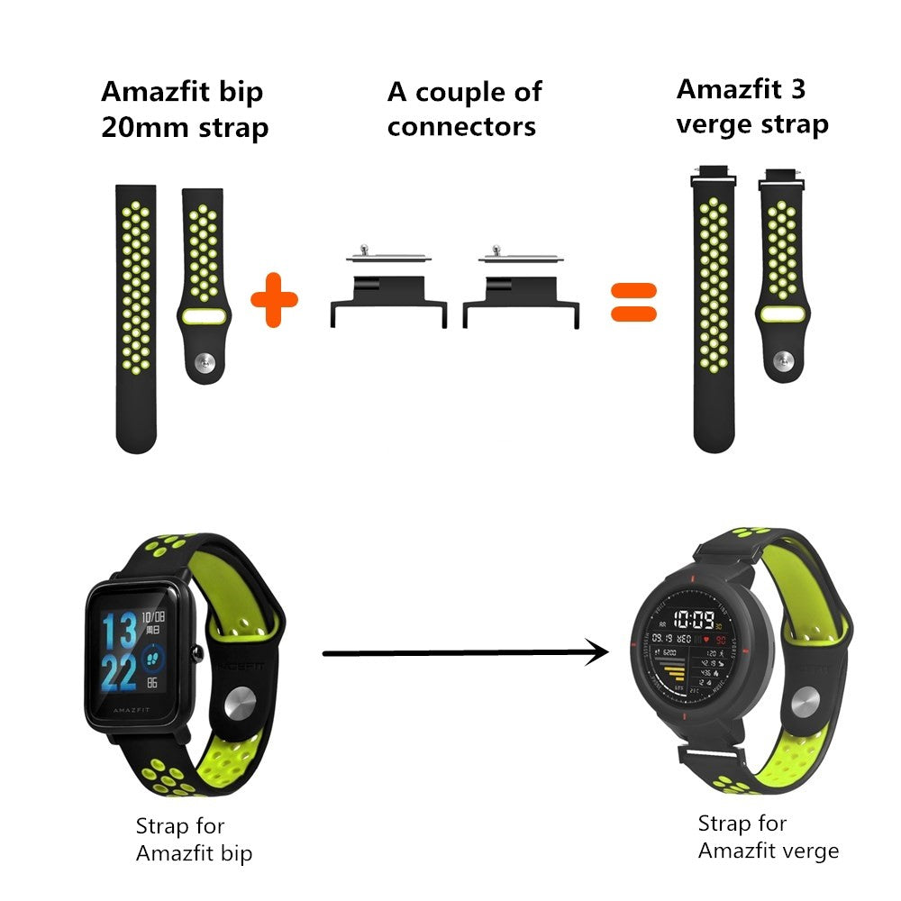 1 par til Huami Amazfit 3 Verge / Verge Lite ABS-forbinder 14 mm til 20 mm fjederstiftforbinder urremadapter