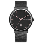 MINI FOCUS Herre Quartz Ur Kalender Vandtæt Åndbar Metalrem Herrearmbåndsur