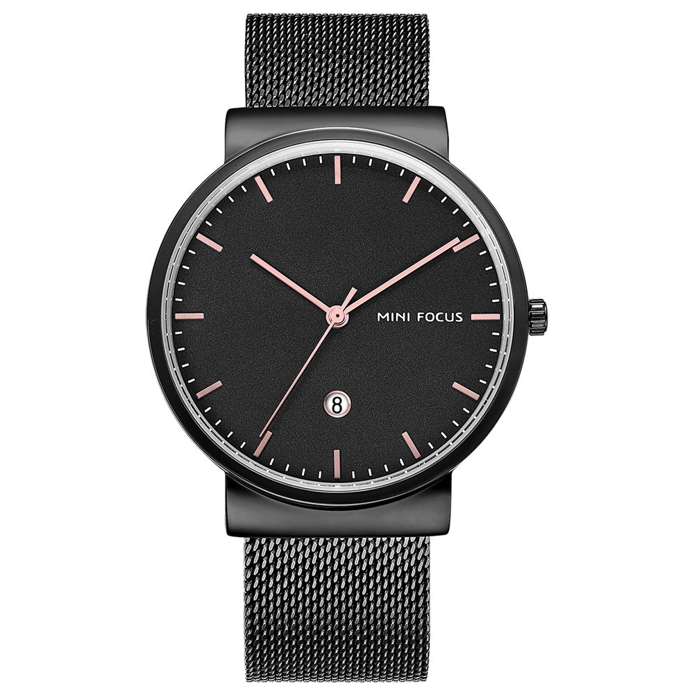 MINI FOCUS Herre Quartz Ur Kalender Vandtæt Åndbar Metalrem Herrearmbåndsur