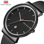 MINI FOCUS Herre Quartz Ur Kalender Vandtæt Åndbar Metalrem Herrearmbåndsur