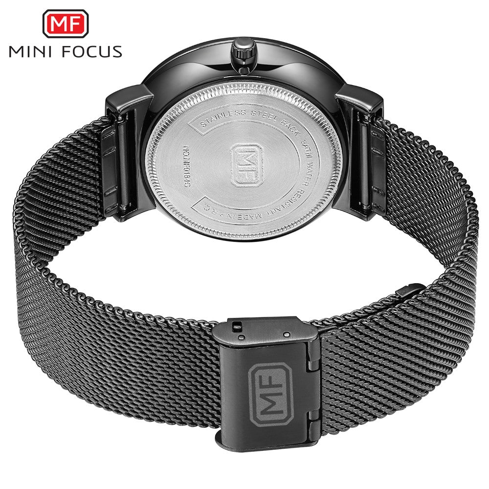 MINI FOCUS Herre Quartz Ur Kalender Vandtæt Åndbar Metalrem Herrearmbåndsur