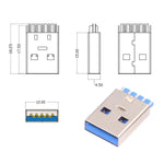CN-024-MA Solder Type USB 3.0 Type-A Male Plug Connector with Aluminum Alloy Shell for 6.0mm Cable
