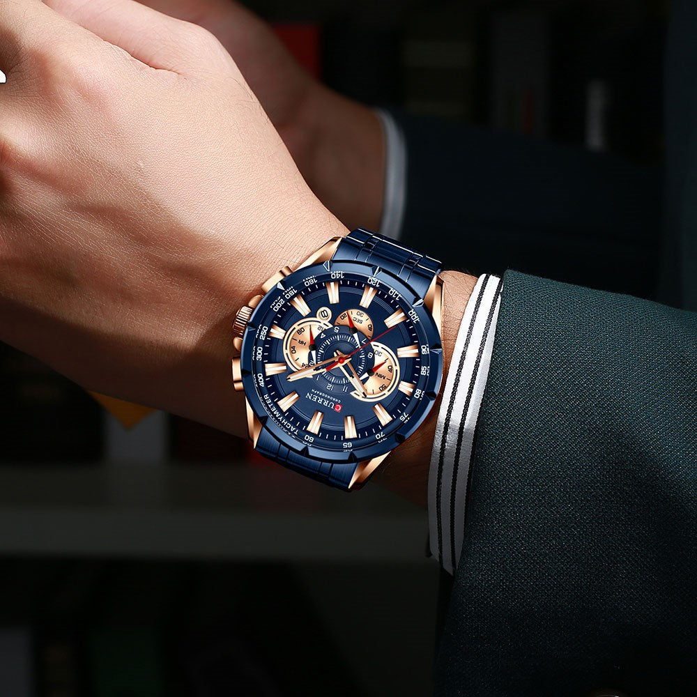 CURREN M8363 Multi-function Waterproof Men Quartz Watch Stainless Steel Strap Bussiness Style Men Wristwatch