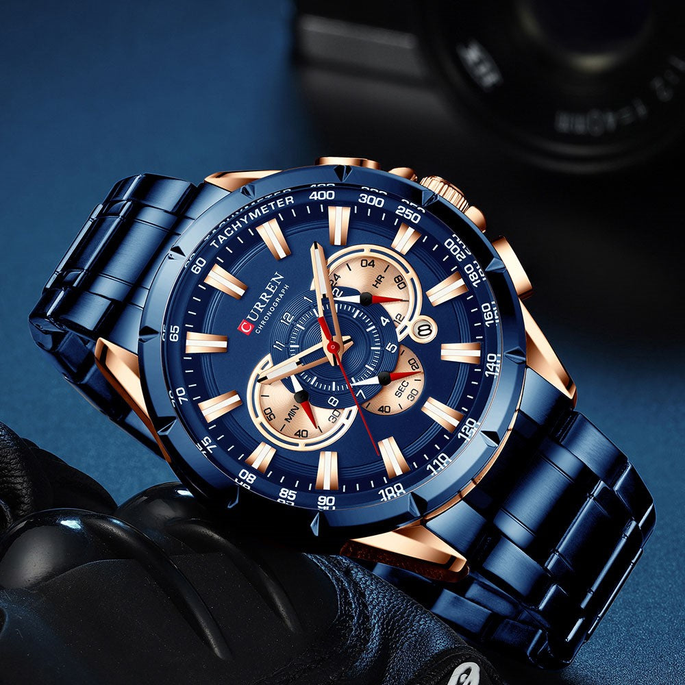 CURREN M8363 Multi-function Waterproof Men Quartz Watch Stainless Steel Strap Bussiness Style Men Wristwatch