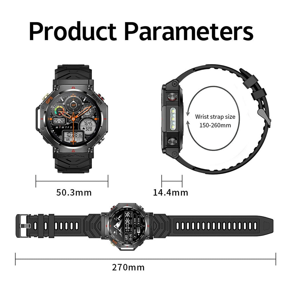 KC91 1,39 tums HD-skärm smartklocka för utomhusbruk inbyggd GPS sporttracker pulsmätare med höjdmätare/barometer/kompass