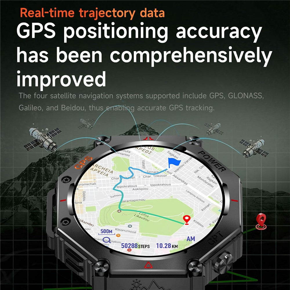 KC91 1,39 tums HD-skärm smartklocka för utomhusbruk inbyggd GPS sporttracker pulsmätare med höjdmätare/barometer/kompass