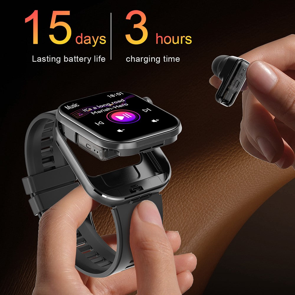 T99 Smartklocka 2 i 1 TWS Hörlurar Bluetooth-kompatibla Samtal Puls Blodtrycksmätare Armbandsur