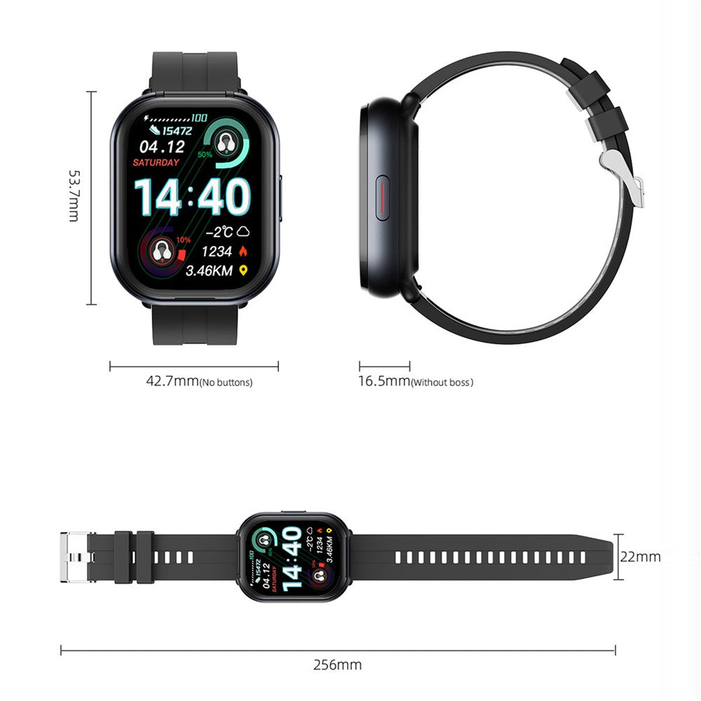 D12 2-i-1 Bluetooth-kompatible høretelefoner Smartur Sundhedsovervågning Fitness Tracker 2,01 tommer TFT-skærm Armbåndsur, Silikonerem