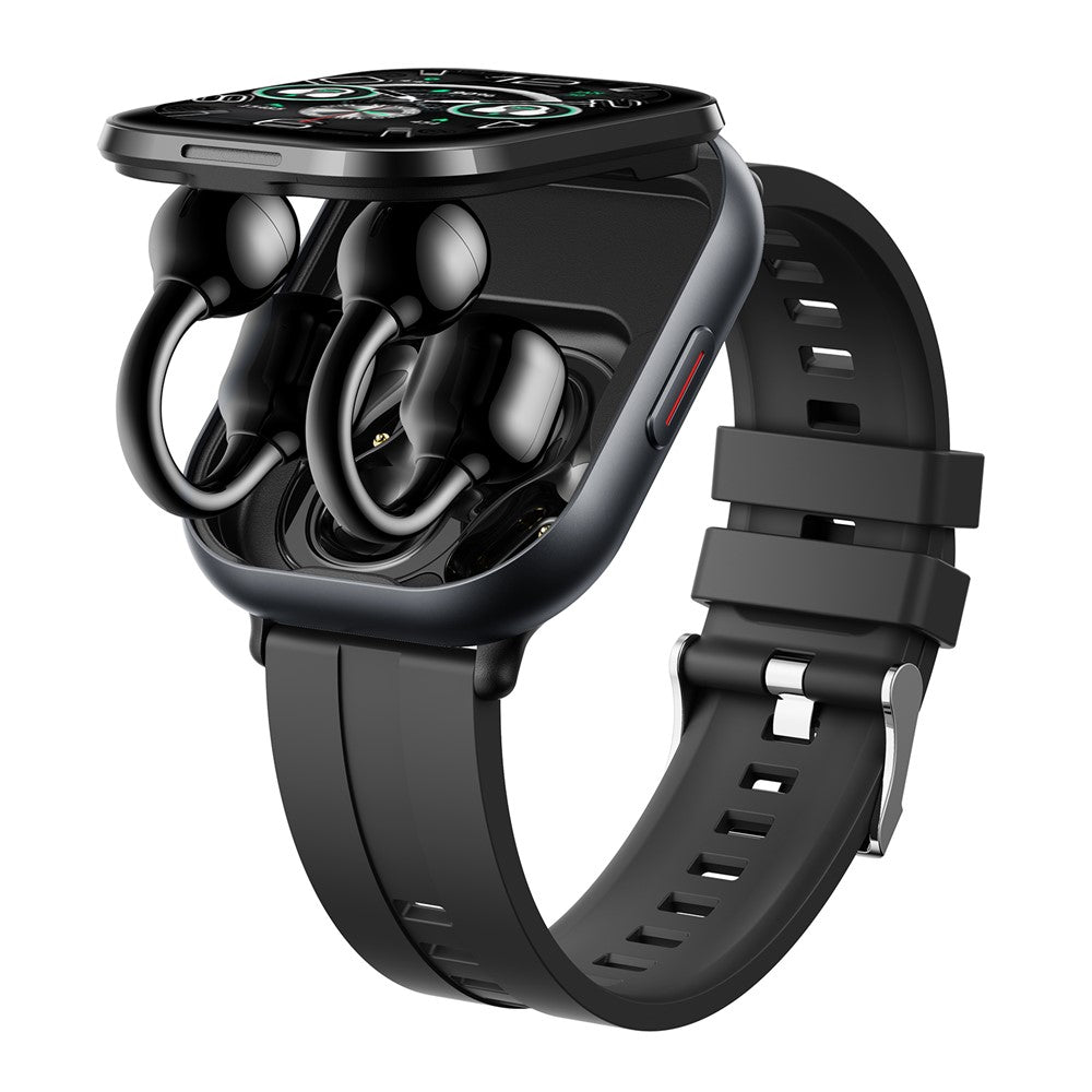 D12 2-i-1 Bluetooth-kompatible høretelefoner Smartur Sundhedsovervågning Fitness Tracker 2,01 tommer TFT-skærm Armbåndsur, Silikonerem