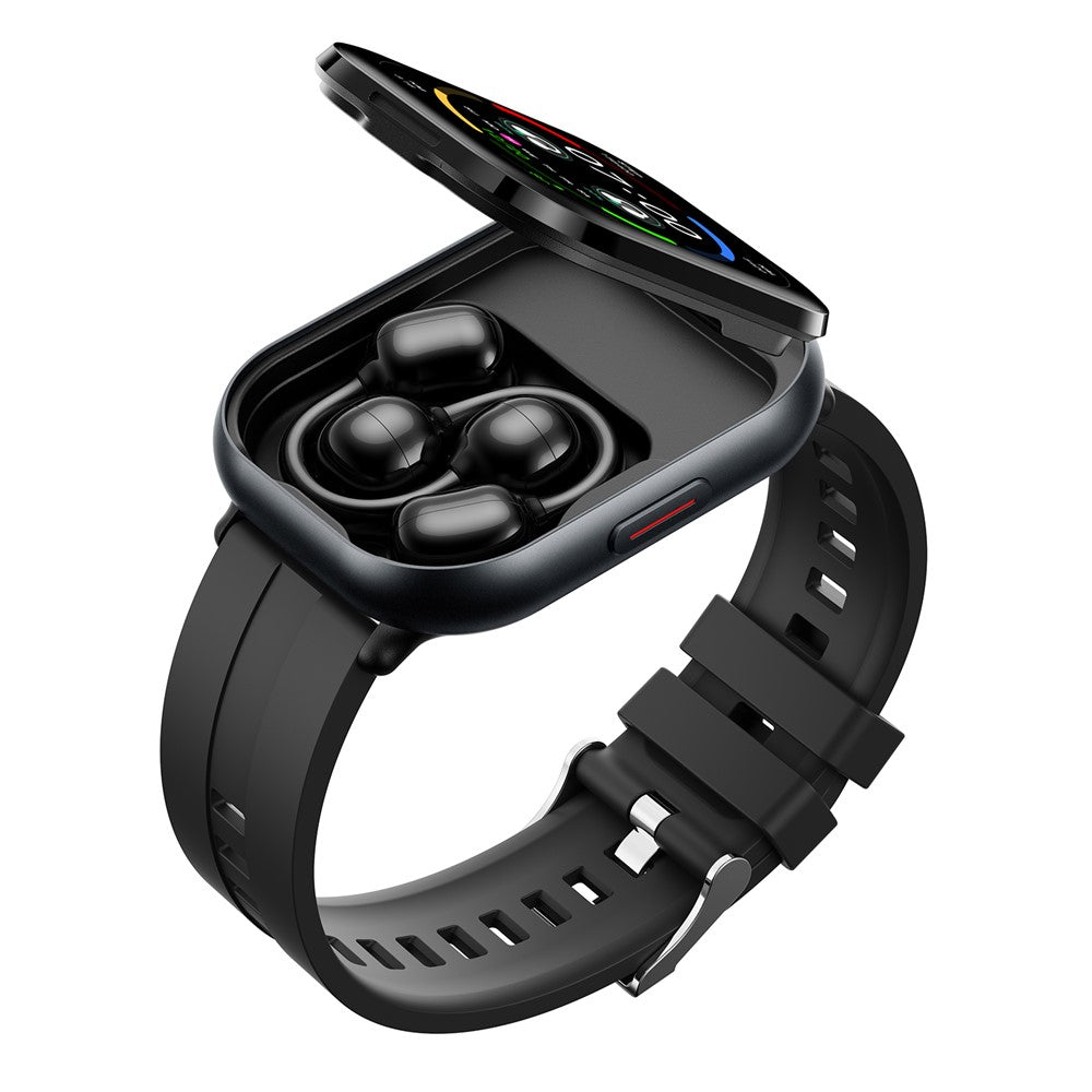 D12 2-i-1 Bluetooth-kompatible høretelefoner Smartur Sundhedsovervågning Fitness Tracker 2,01 tommer TFT-skærm Armbåndsur, Silikonerem